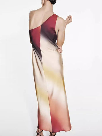 Comfortable Color-Collicted Gradient Elegant Shoulder High-Waisted Temperament Dress